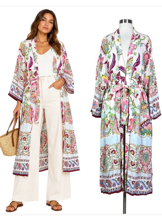 Zara Jackets & Blazers - Zara Blush Pink Open Floral Belted Kimono Robe Duster size XS Side Slits